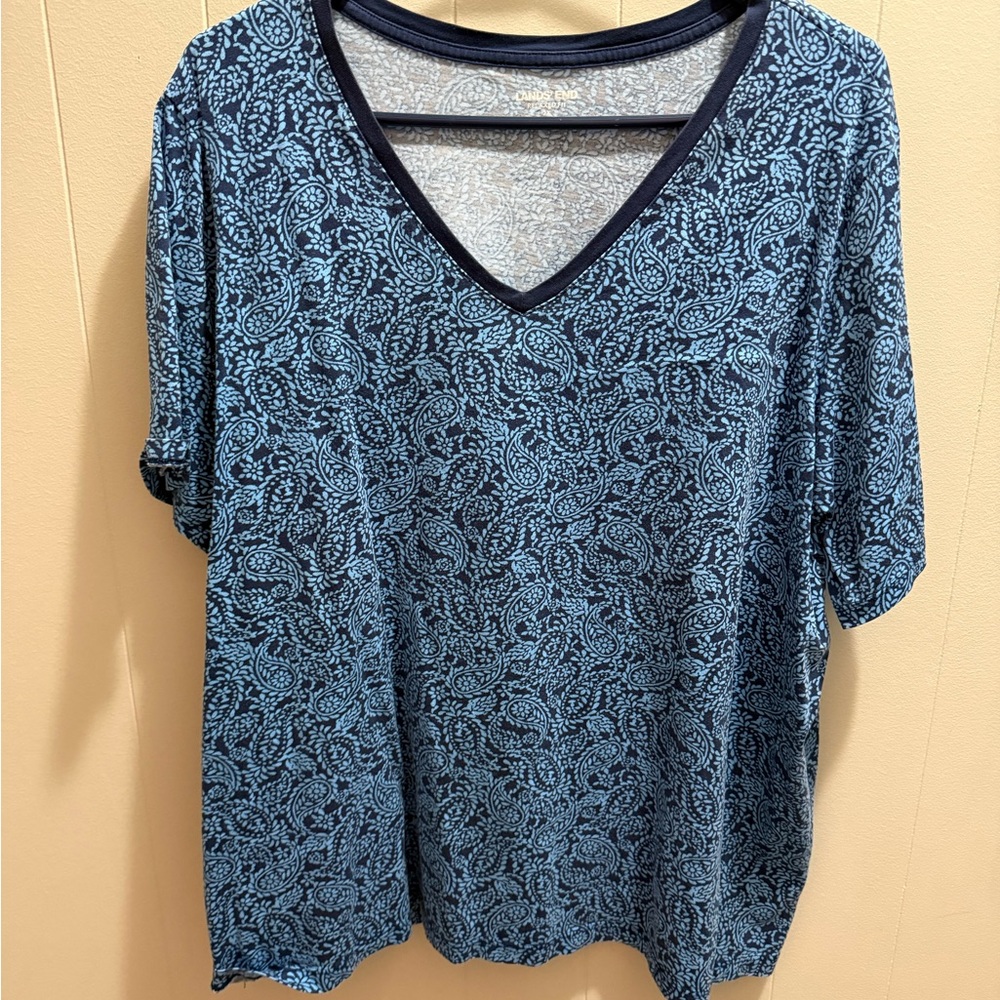 Lands' End Navy and Gray Paisley Top